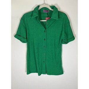 NWT Edikted green terry cloth retro camp shirt XS beach sportswear hipster